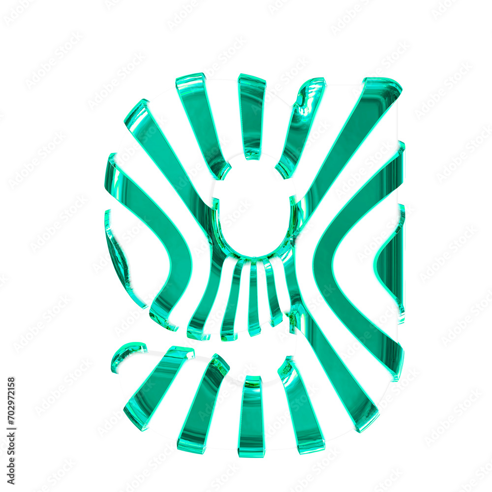 White symbol with turquoise thin vertical straps. letter g White symbol with turquoise thin vertical straps. letter g