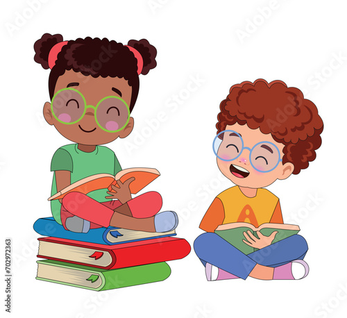 Cute Little boy reading book