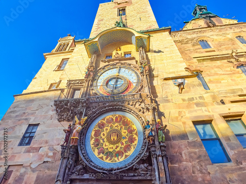Photography Tower of the historic town hall with astronomical clock in Prague, Czech