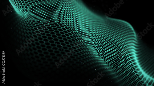 Digital futuristic wave with dots and lines background. Modern style structure of network connection. Big data visualization. 3D rendering.