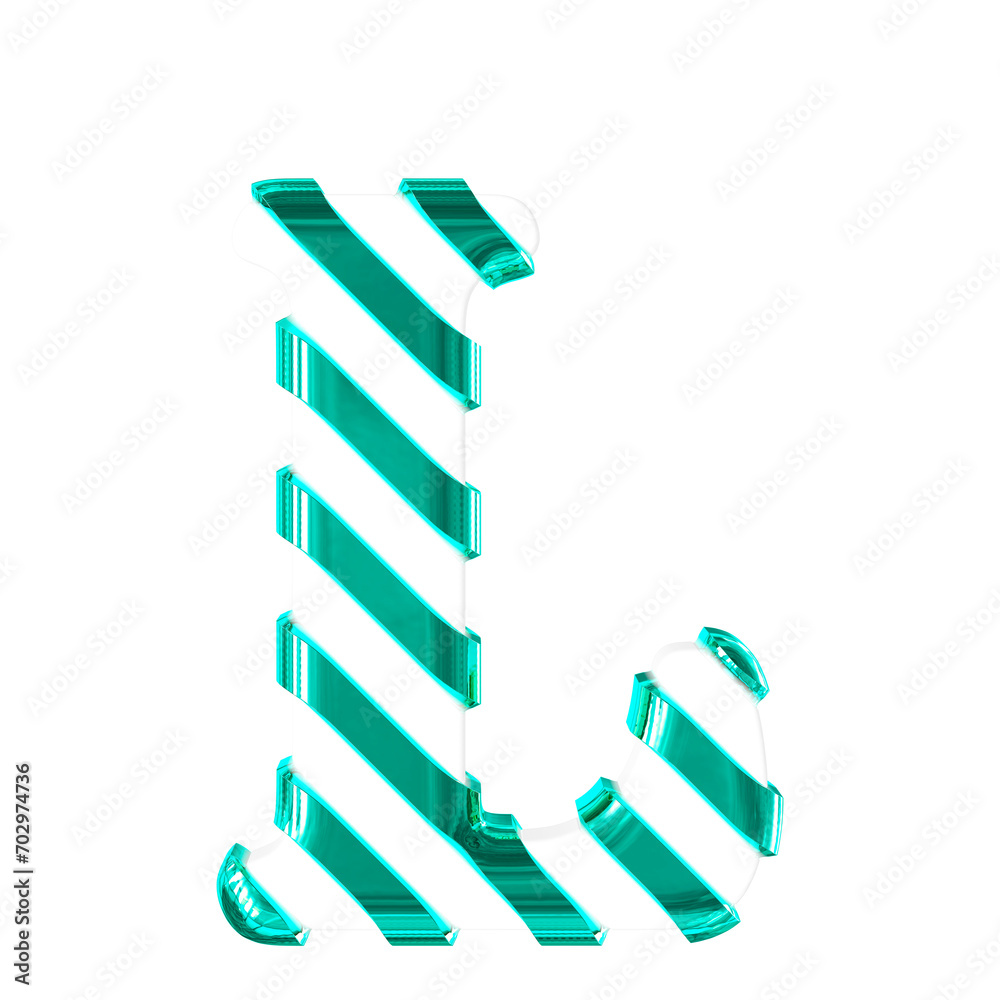 White symbol with thin turquoise diagonal straps. letter l White symbol with thin turquoise diagonal straps. letter l