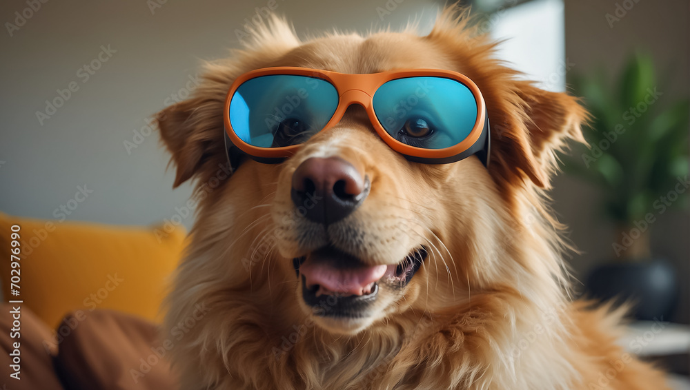 Cute dog with glasses at home domestic