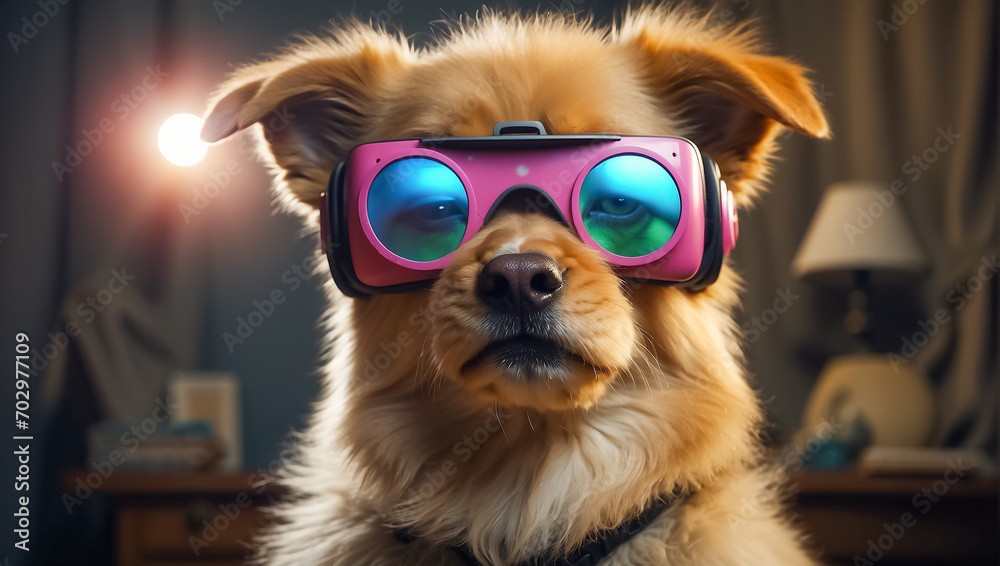 Cute dog with glasses at home beautiful