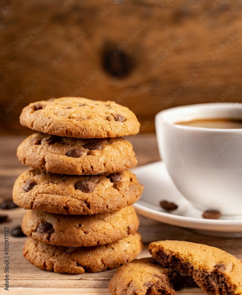 Coffee and cookies isolated on table closeup Coffee and cookies isolated on table closeup