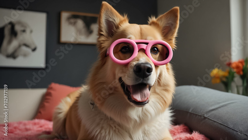 Cute dog with glasses at home looking © tanya78