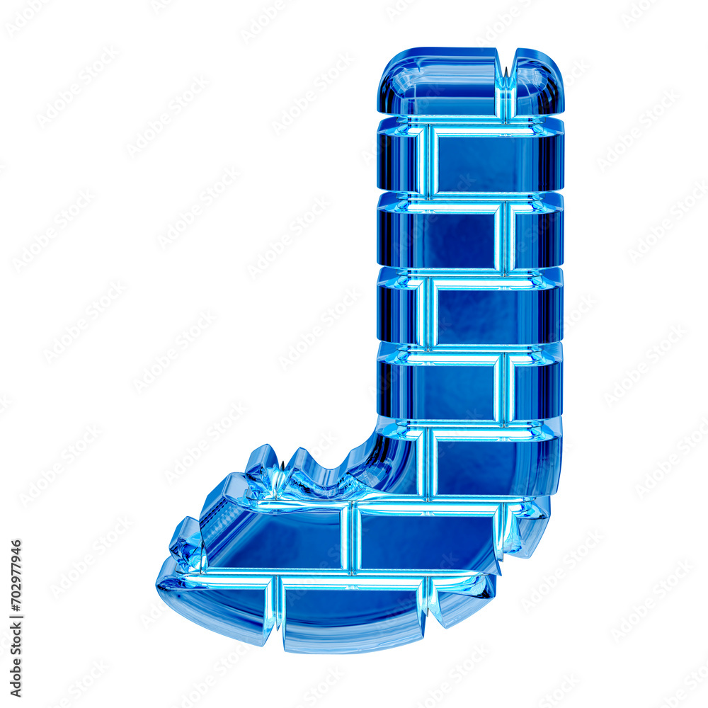 Symbol made of blue ice bricks. letter j