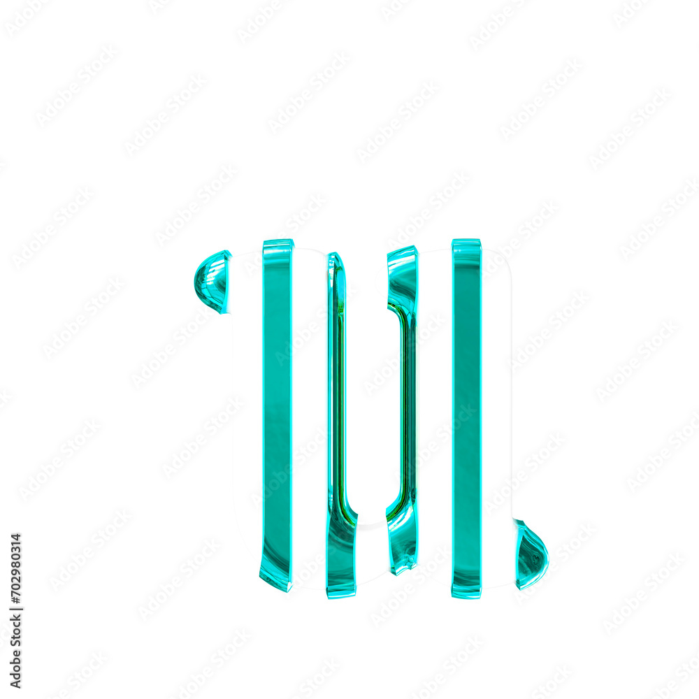 Fototapeta premium White symbol with thin turquoise vertical straps. letter u