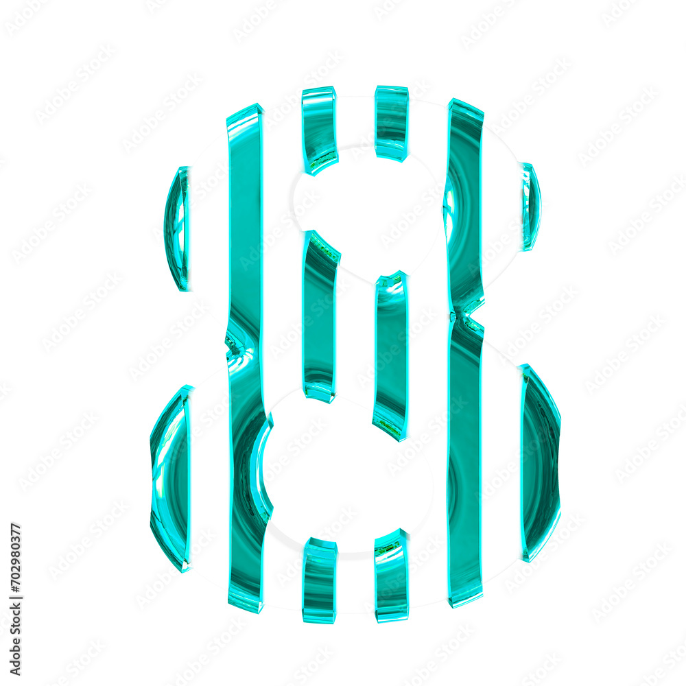 White symbol with thin turquoise vertical straps. number 8 White symbol with thin turquoise vertical straps. number 8