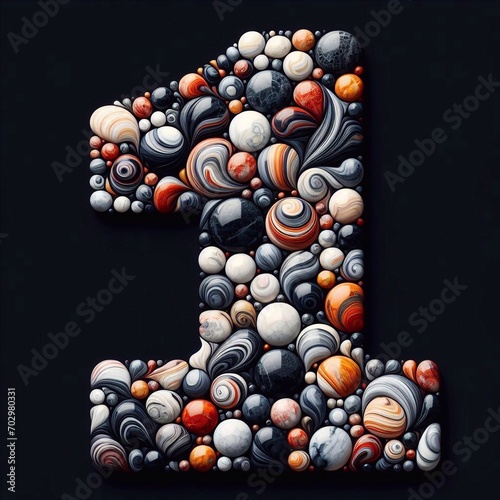 digit 1 shape made of marble pebbles. AI generated illustration
