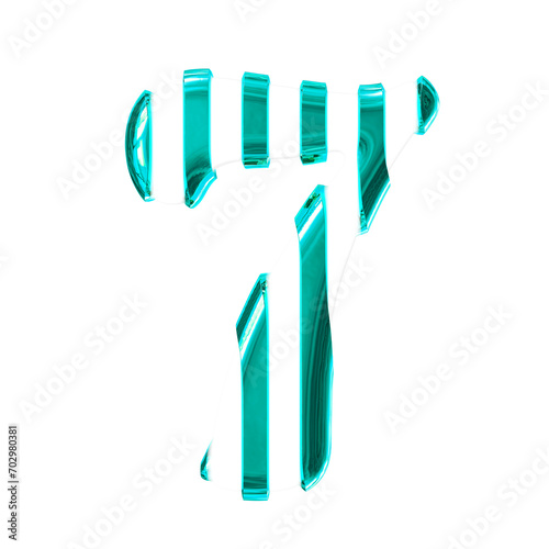 White symbol with thin turquoise vertical straps. number 7