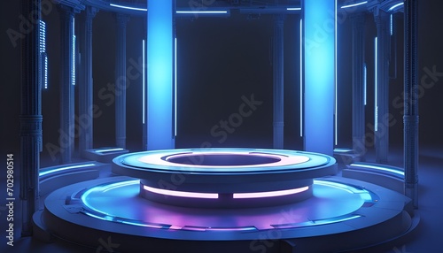 Blue high tech display dais