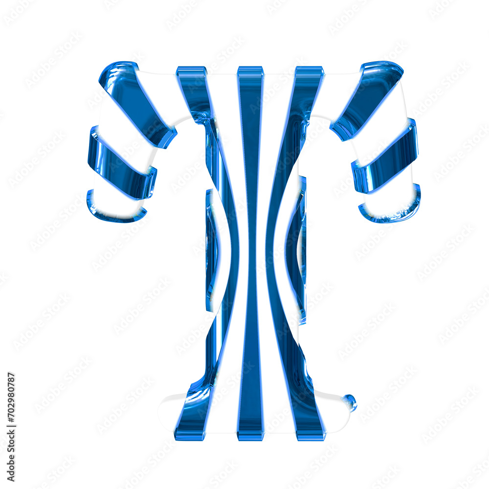 White symbol with blue thin straps. letter t White symbol with blue thin straps. letter t