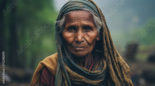 Dramatic Lighting: Indian Village Woman in the Forest