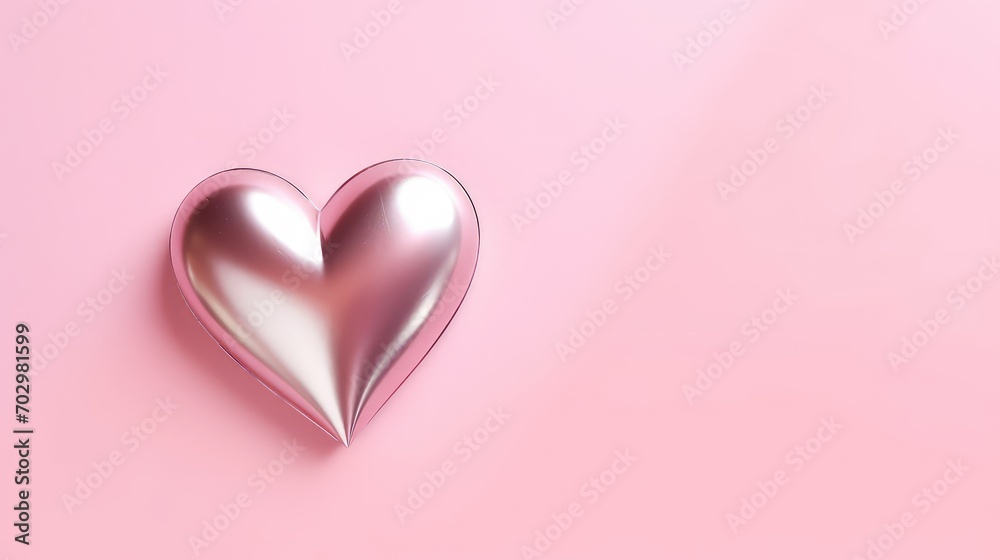Mother's day background. Silver heart on pink background.