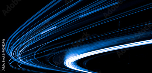 Night road lights. Lights of moving cars at night. long exposure
