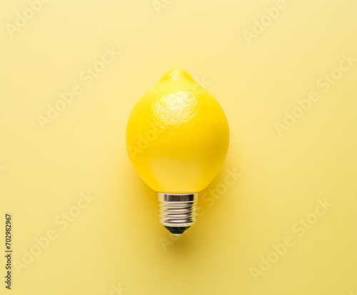 Lemon light bulb.Minimal creative food concept.Copy space,flat lay,top view.Genenrative AI photo