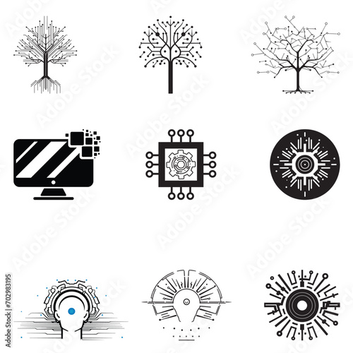 Vászonkép set of technology vector icons for logo elements, technology, tech, screen, inte