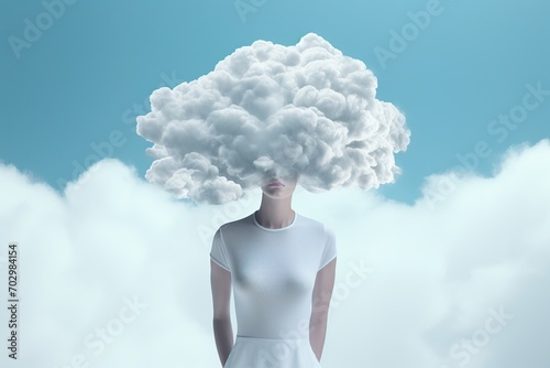 Woman with cloud instead of head