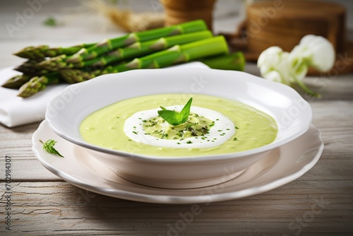 Asparagus cream soup in plate