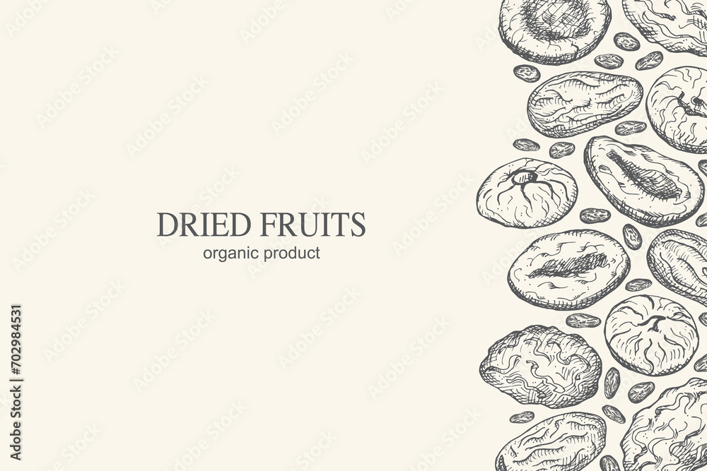 Dried Fruits Card Hand Drawn Vector Illustration Frame Background With Prunes Dried Apricots