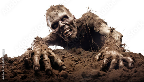 Zombie coming out of soil, cut out photo