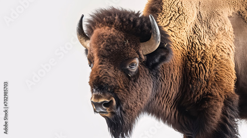 Portrait of a big European bison (Bison bison) isolated on white background. 