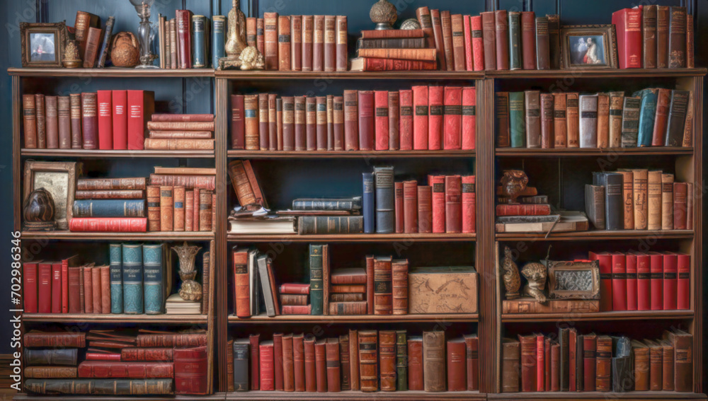 Blurred image of bookshelves in the library. Large bookcase with many books. Library or store with bookcases. Blurred image of bookshelves in the library. Large bookcase with many books. Library or store with bookcases.