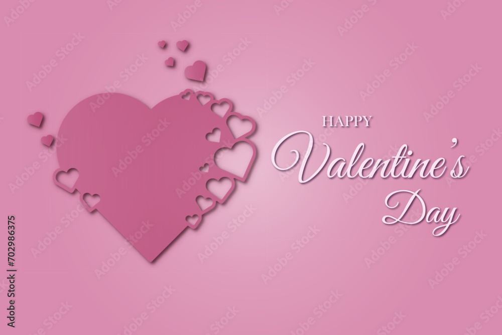 Valentines day greeting card with red paper elements in shape of heart flying on pink background Valentines day greeting card with red paper elements in shape of heart flying on pink background