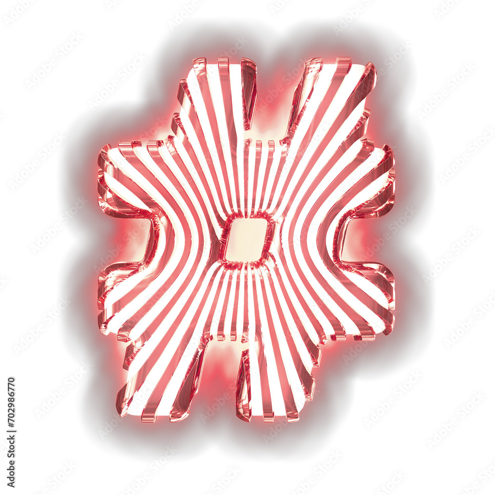 Fototapeta premium White symbol with ultra thin red luminous vertical straps