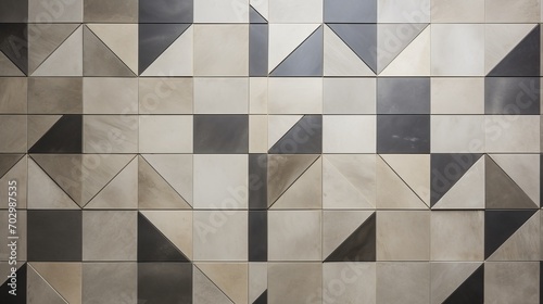 Tiled Wall with Black and White Geometric Shapes