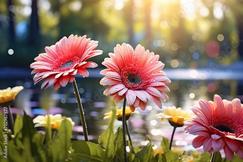 Colorful gerbera flowers in the park