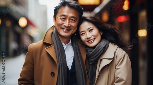 Portrait Asian middle aged couple in urban city