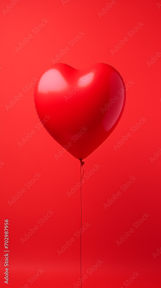 Re heart shaped balloon on the red background in the style of minimalism. Minimal love and women's day greeting card	