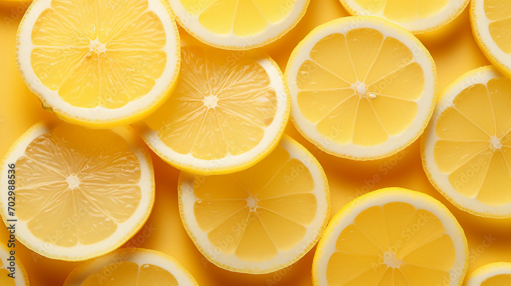 Artfully Fan-Shaped Lemon Slices on a Light Yellow Background for a Zesty Visual Appeal
