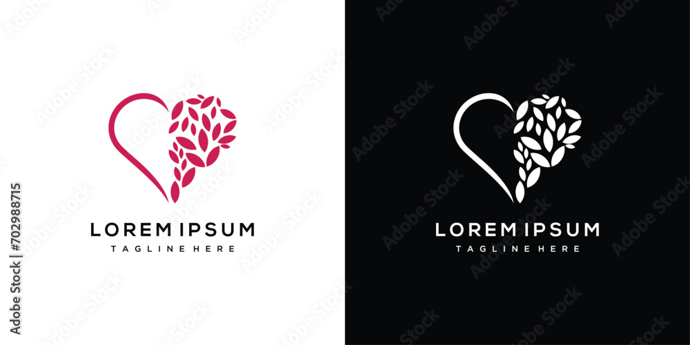 Heart nature logo design vector. pink, placed on a black and white background Heart nature logo design vector. pink, placed on a black and white background