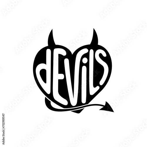 Devils heart with horns lettering design. Vector and illustration.