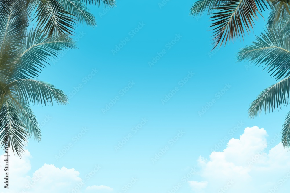 Fototapeta premium banner template featuring a tropical beach scene with clear blue skies and palm trees 