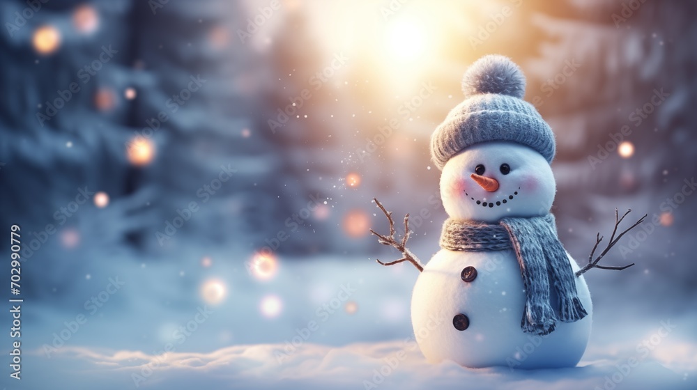 Winter Fantasy: Enchanting Snowman with Knitted Scarf. Generative AI Winter Fantasy: Enchanting Snowman with Knitted Scarf. Generative AI