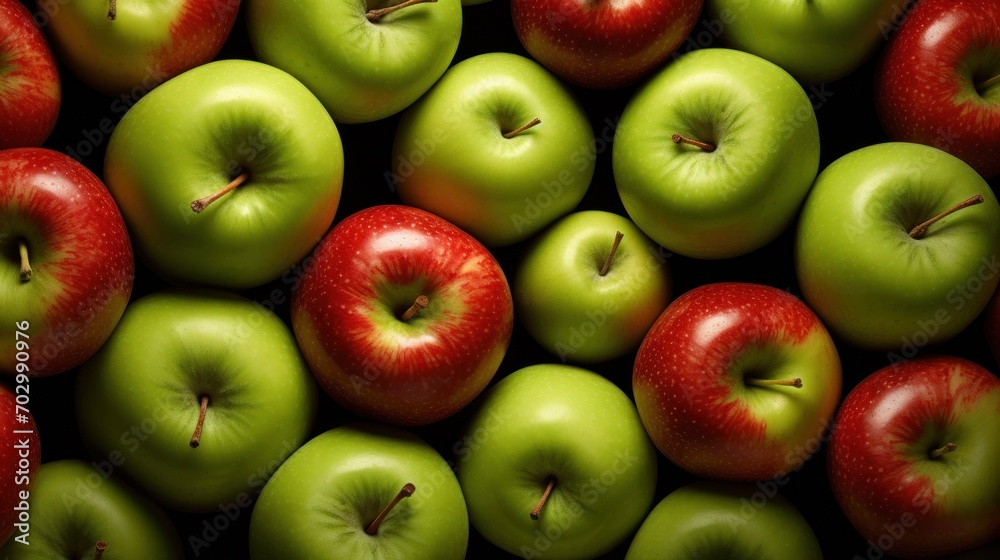 a pile of green and red apples with one red apple in the middle of the photo and one green apple in the middle of the photo. a pile of green and red apples with one red apple in the middle of the photo and one green apple in the middle of the photo.