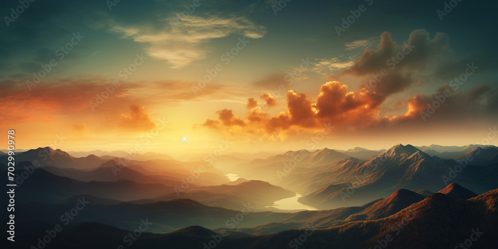 beautiful morning mountains crashing shore during sunset Fiery orange sunset sky. Carpathian