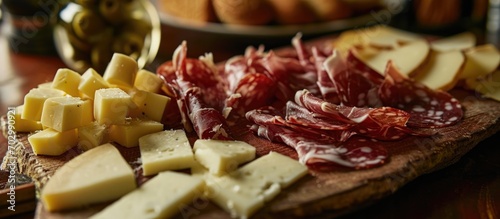 Spanish culinary delicacies: Iberian ham and aged sheep cheese. photo