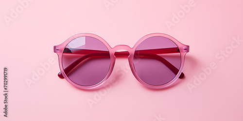  simple pink summer sunglasses pink flat background, clean and minimalist top view