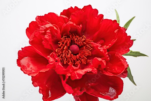 Red peony flowers on white background