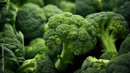  a close up of a bunch of broccoli with lots of broccoli florets in the background. photo
