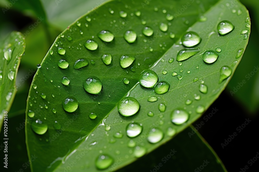 Water drops on green leaves Water drops on green leaves