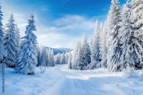 Snowy winter road in forest. Beautiful winter landscape © Alina