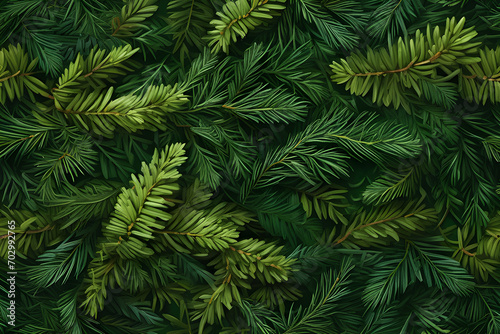 background with an overhead view of assorted evergreen leaves