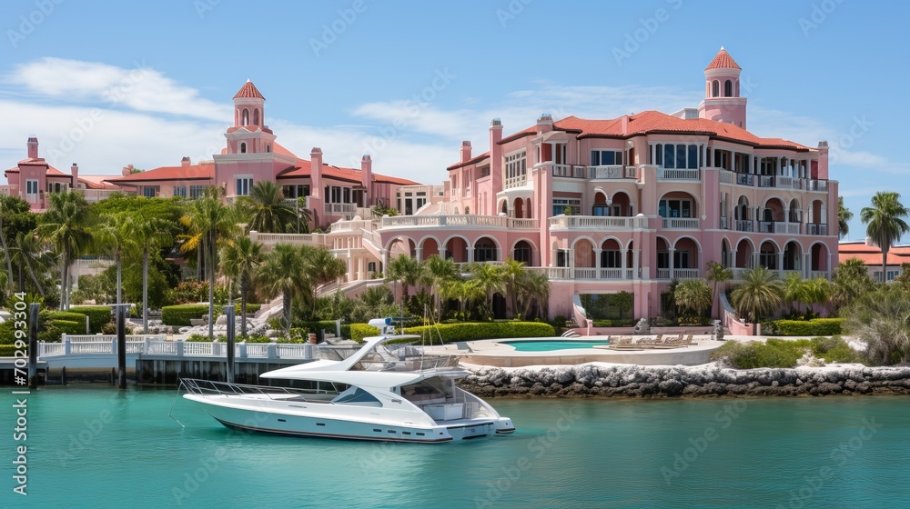 Sun drenched yacht club marina with luxury yachts, ideal for upscale lifestyle brands.