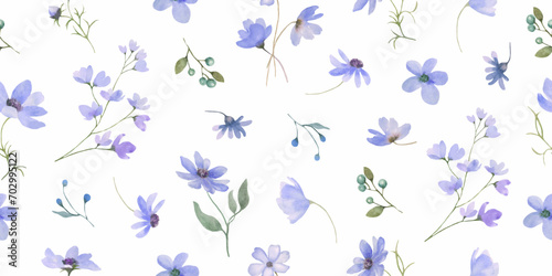 Seamless watercolor floral pattern. Hand drawn  illustration isolated on white background. Vector EPS.