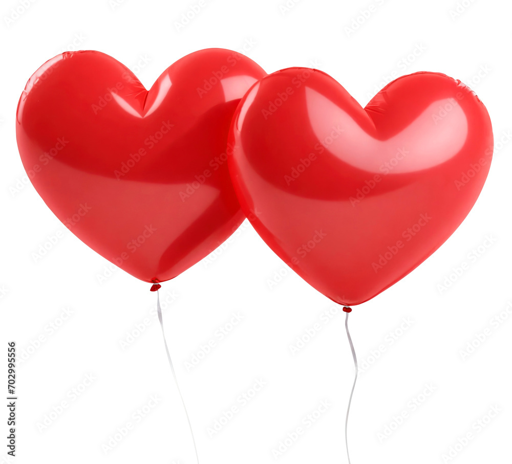 Two Red heart shaped balloons isolated on transparent background. AI generative